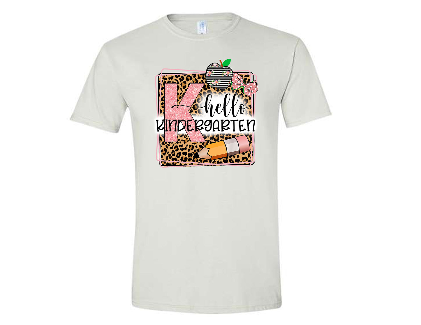 White Hello Pre-K to 5th Grade Pink and Leopard Print Shirt