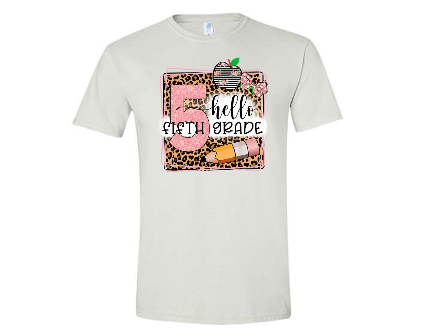 White Hello Pre-K to 5th Grade Pink and Leopard Print Shirt