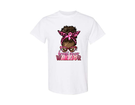 Breast Cancer Warrior_Afro_Messy Bun Awareness Shirt