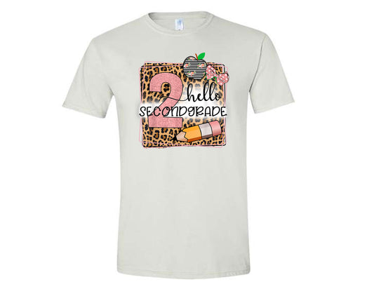 White Hello Pre-K to 5th Grade Pink and Leopard Print Shirt